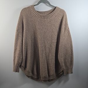 SHEIN Tan Crew Neck Oversized Sweater with Chunky Knit